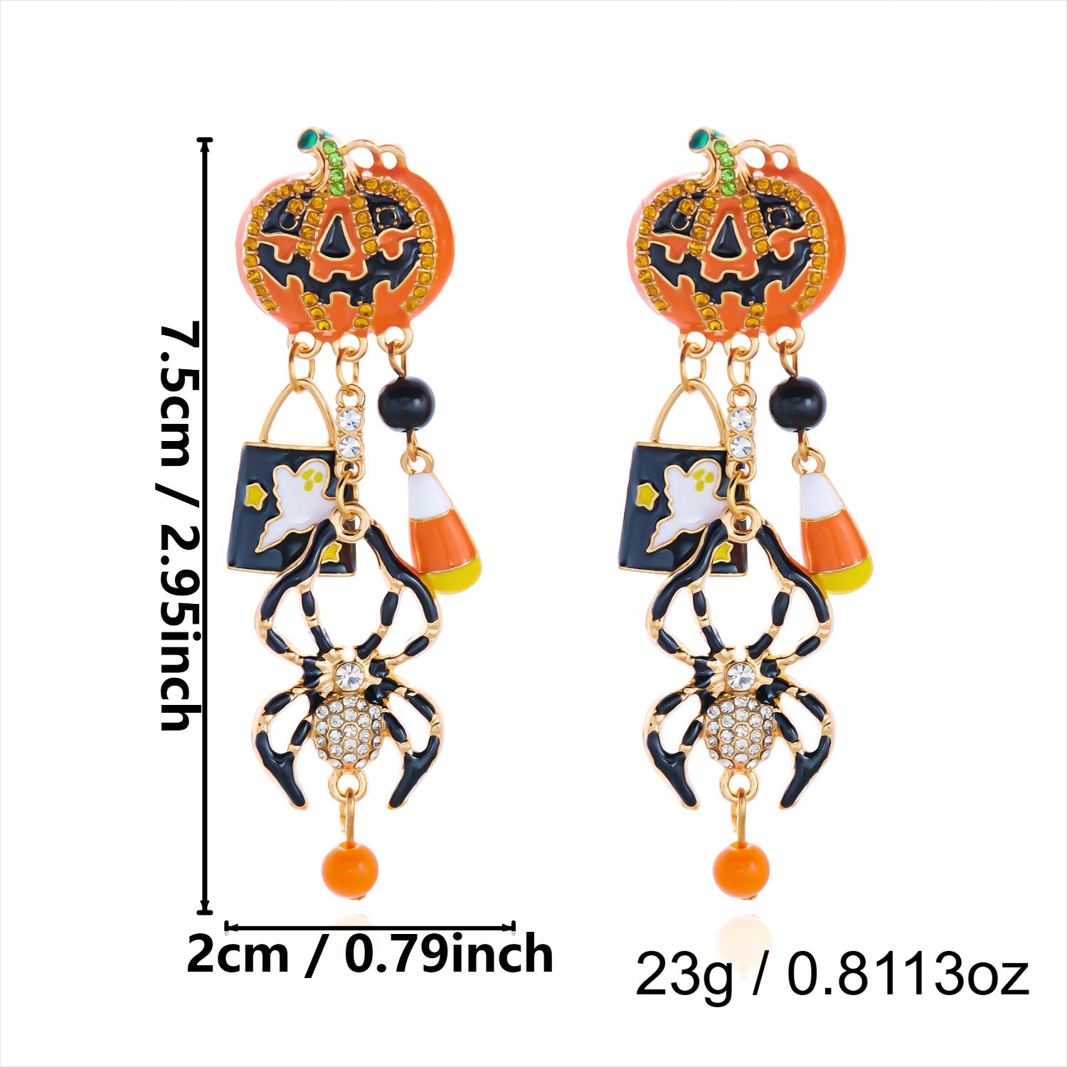 Quirky Sparkly Rhinestone Pumkin Pendnat Dangle Earrrings 6W6JER544