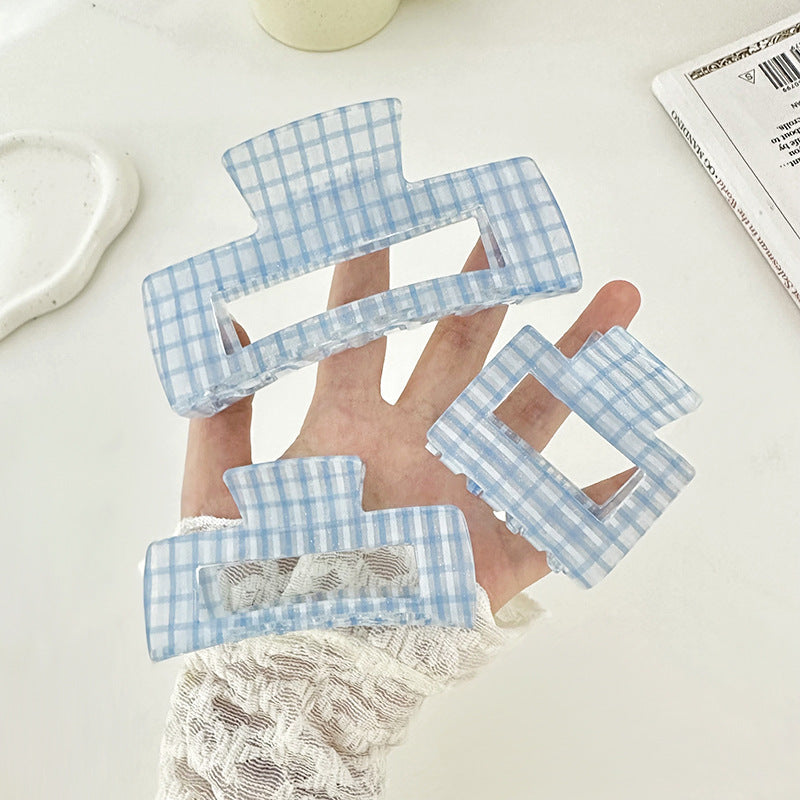 Simple Blue Plaid Acetate Claw Clip DP25B939