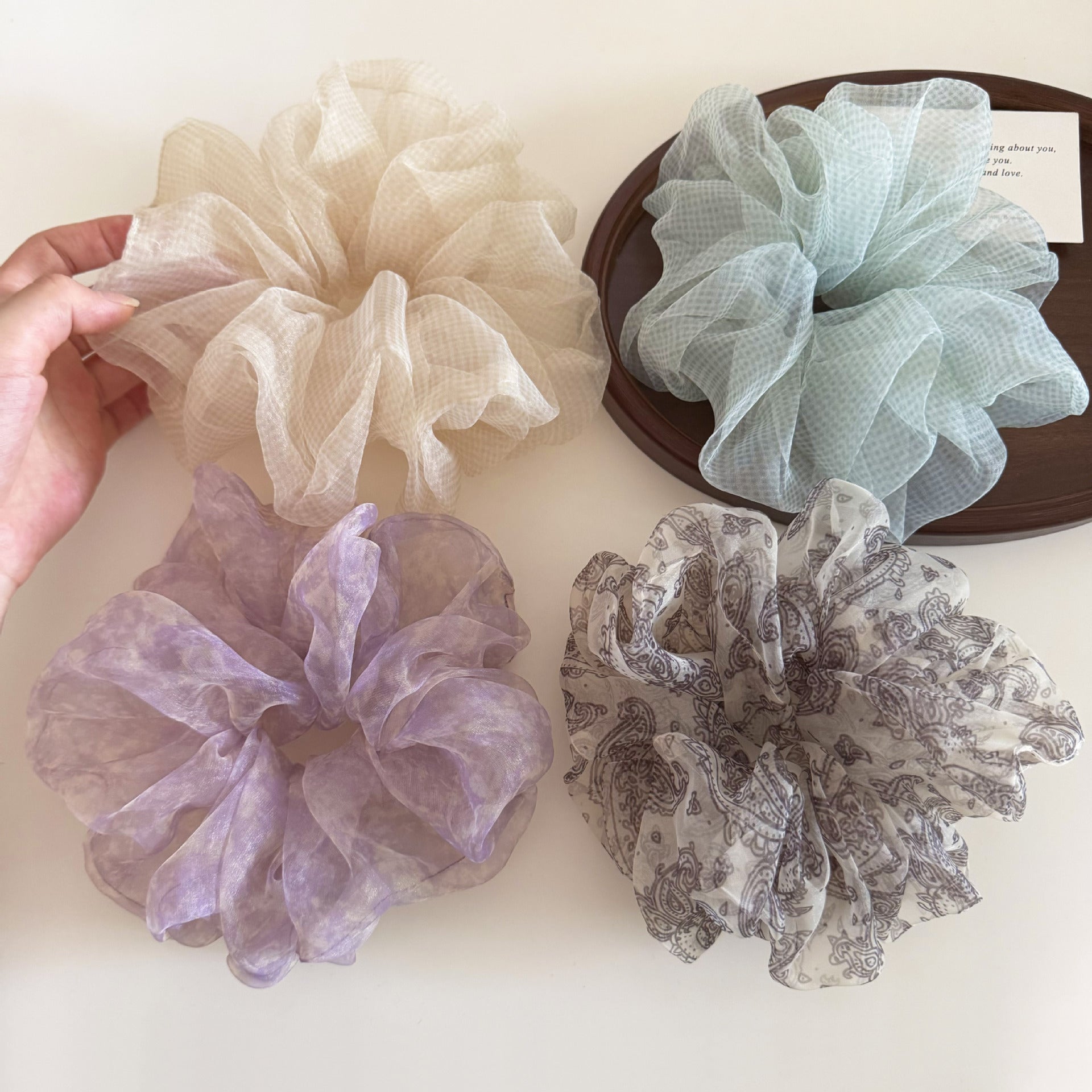 Retro Fluffy Organza Plaid Hair Scrunchies MK2BW6W6HSR79