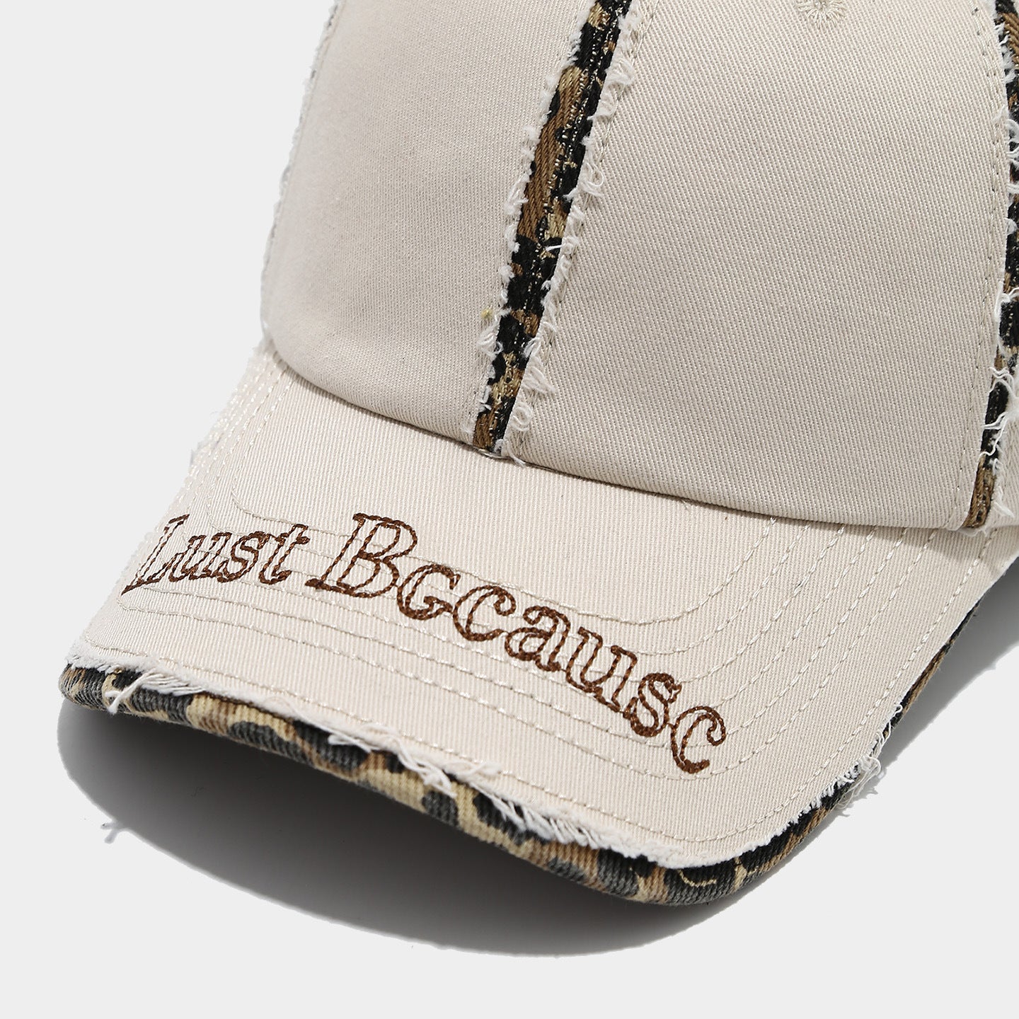Casual Leopard Trim Frayed Baseball Cap 8BK6HAT183L