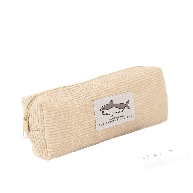 Cute Shark Pattern Lightweight Coduroy Pencil Case 6S10BOB1048
