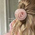 Elegant Pink Rose Flower Pearl Hair Claw 6W6HCP1252