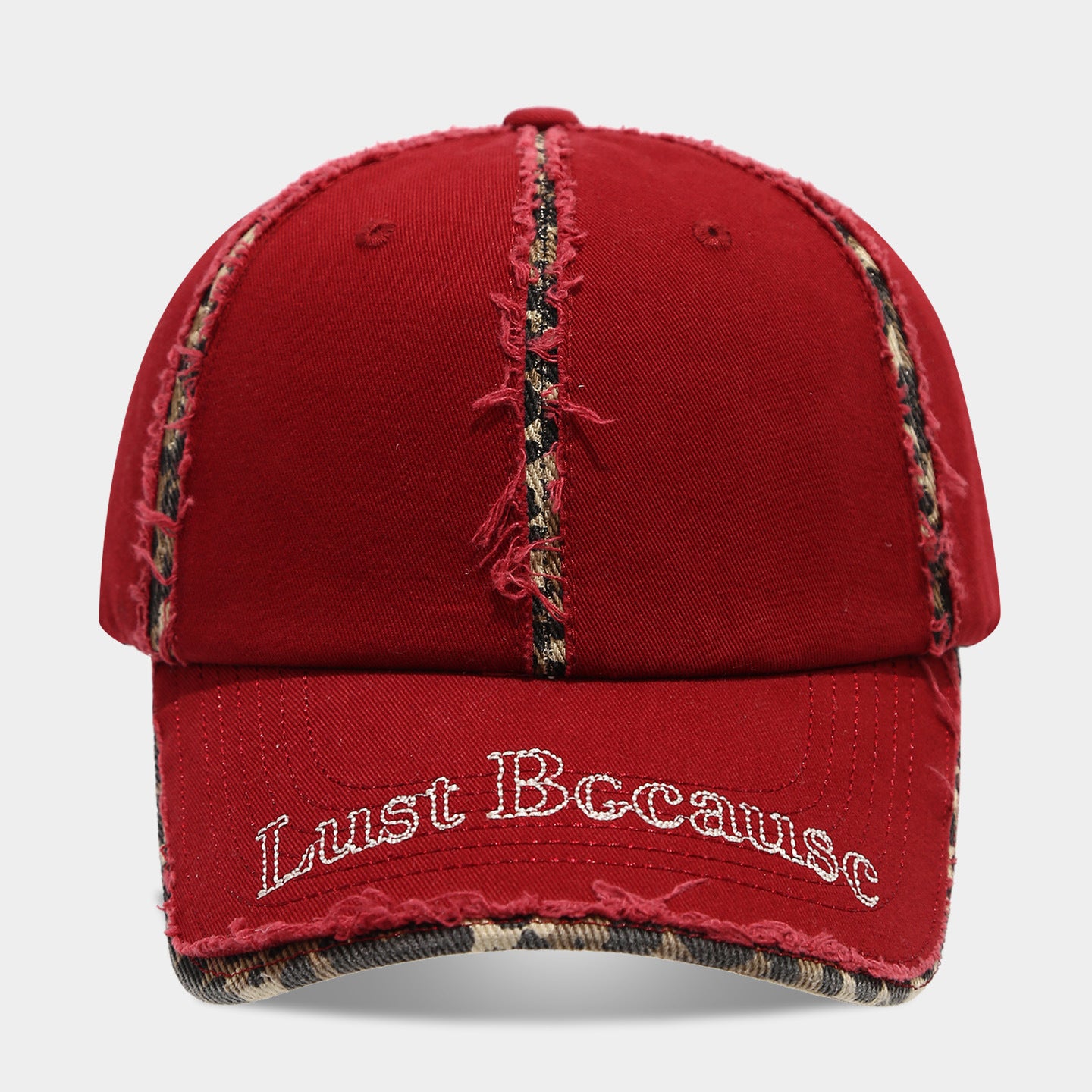 Casual Leopard Trim Frayed Baseball Cap 8BK6HAT183L