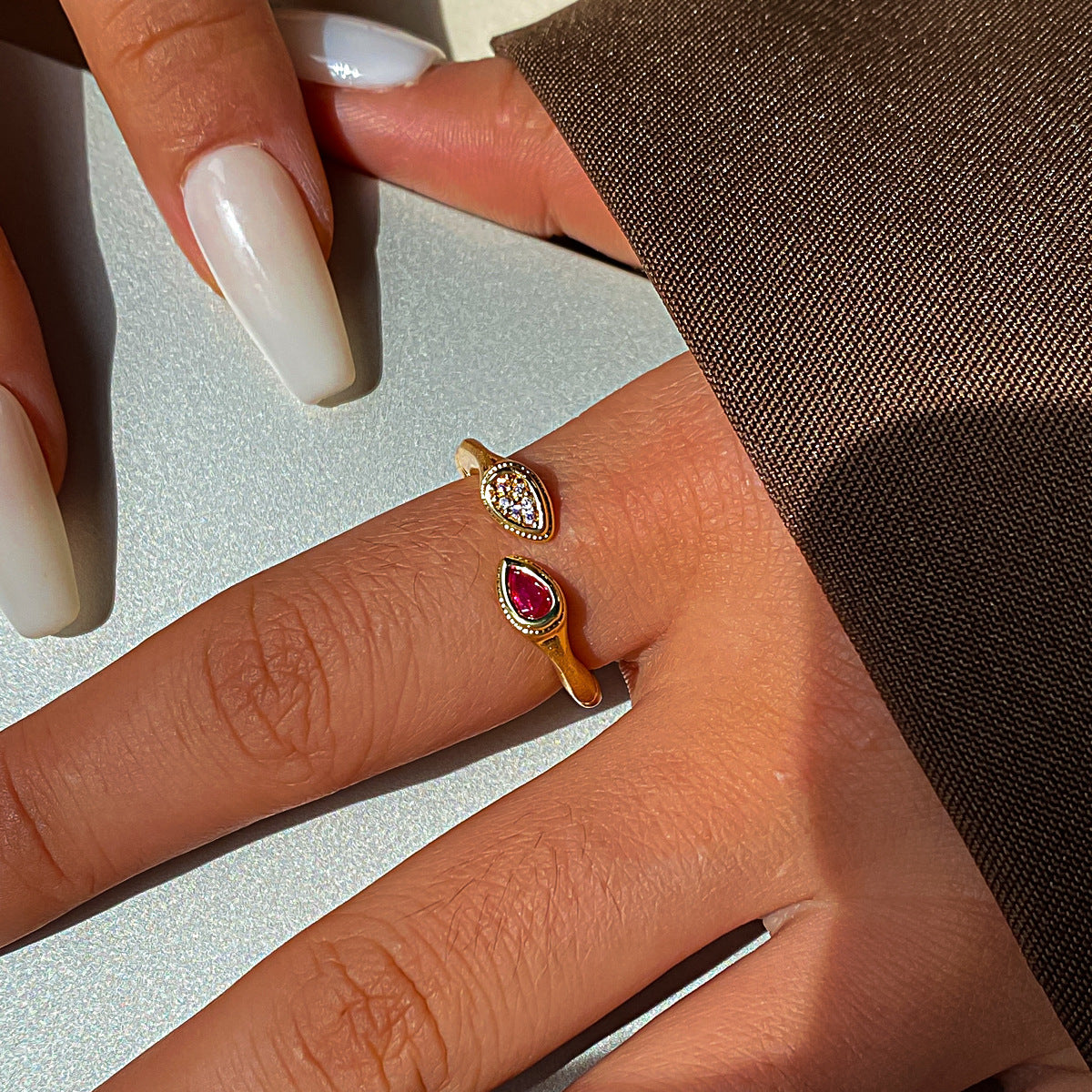 Teardrop Cubic Zirconia Open Ring - DippedShop Wholesale - #4819