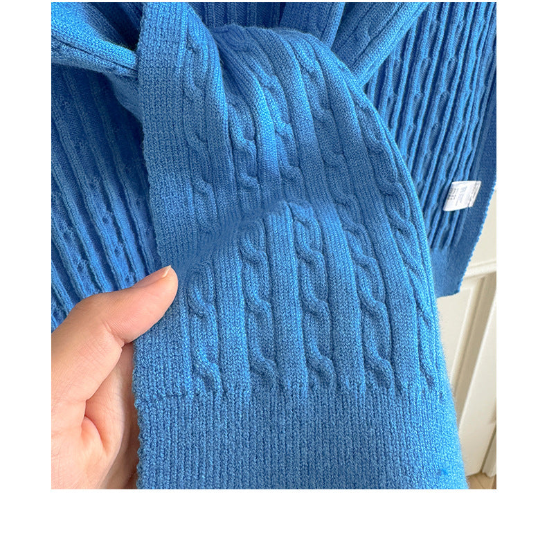 Trendy Cable Knit Solid Color Sweater Shawl 6W6NSC54