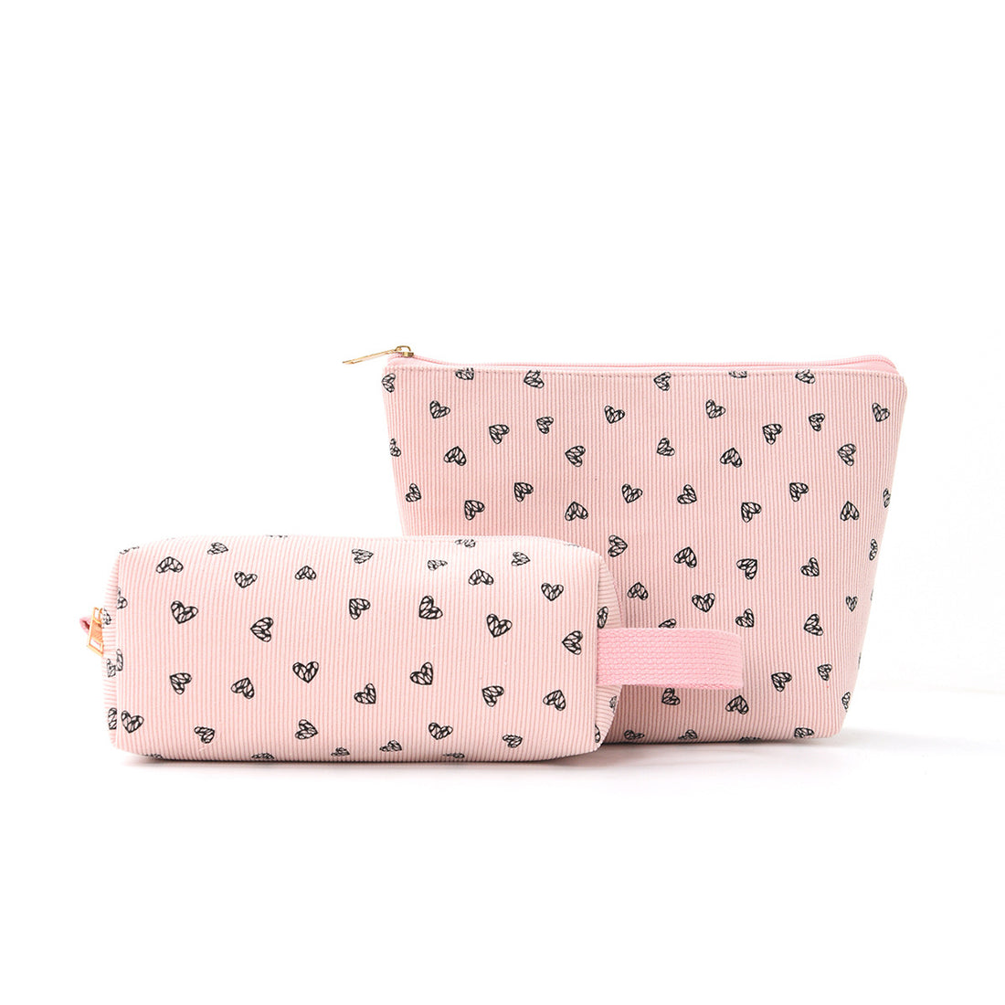 Heart Print Corduroy Cosmetic Bag - DippedShop Wholesale - #5699
