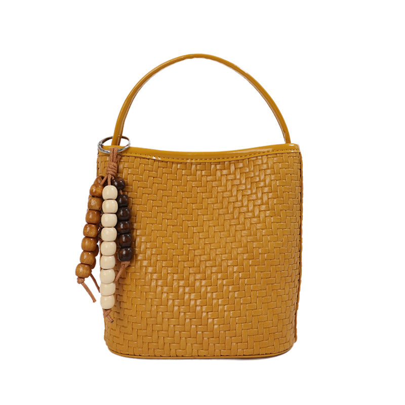 Trendy Woven Solid Color Handbag Bucket Bag 6W10BBG1987
