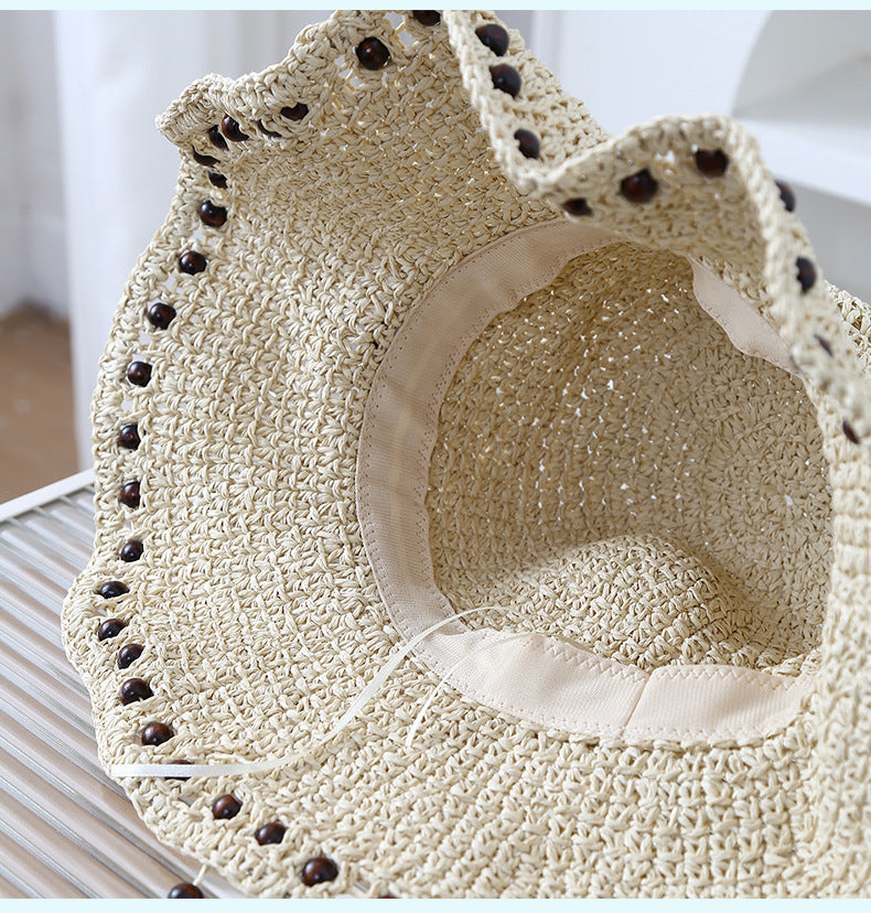 Beaded Bow Straw Hat - DippedShop Wholesale - #9539