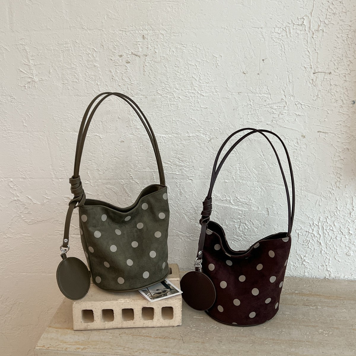 Simple Faux Suede Polka Dot Bucket Bag 6W10BBG2469