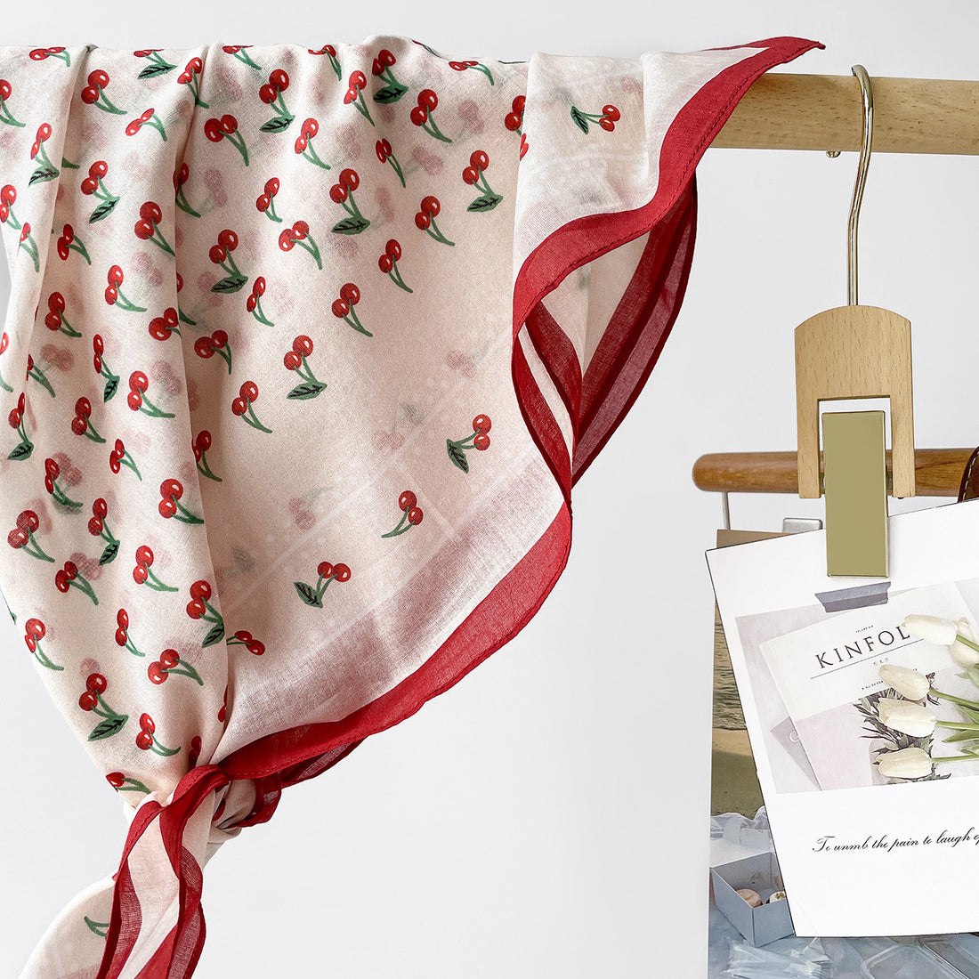Cherry Print Silk Scarf - DippedShop Wholesale - #3235