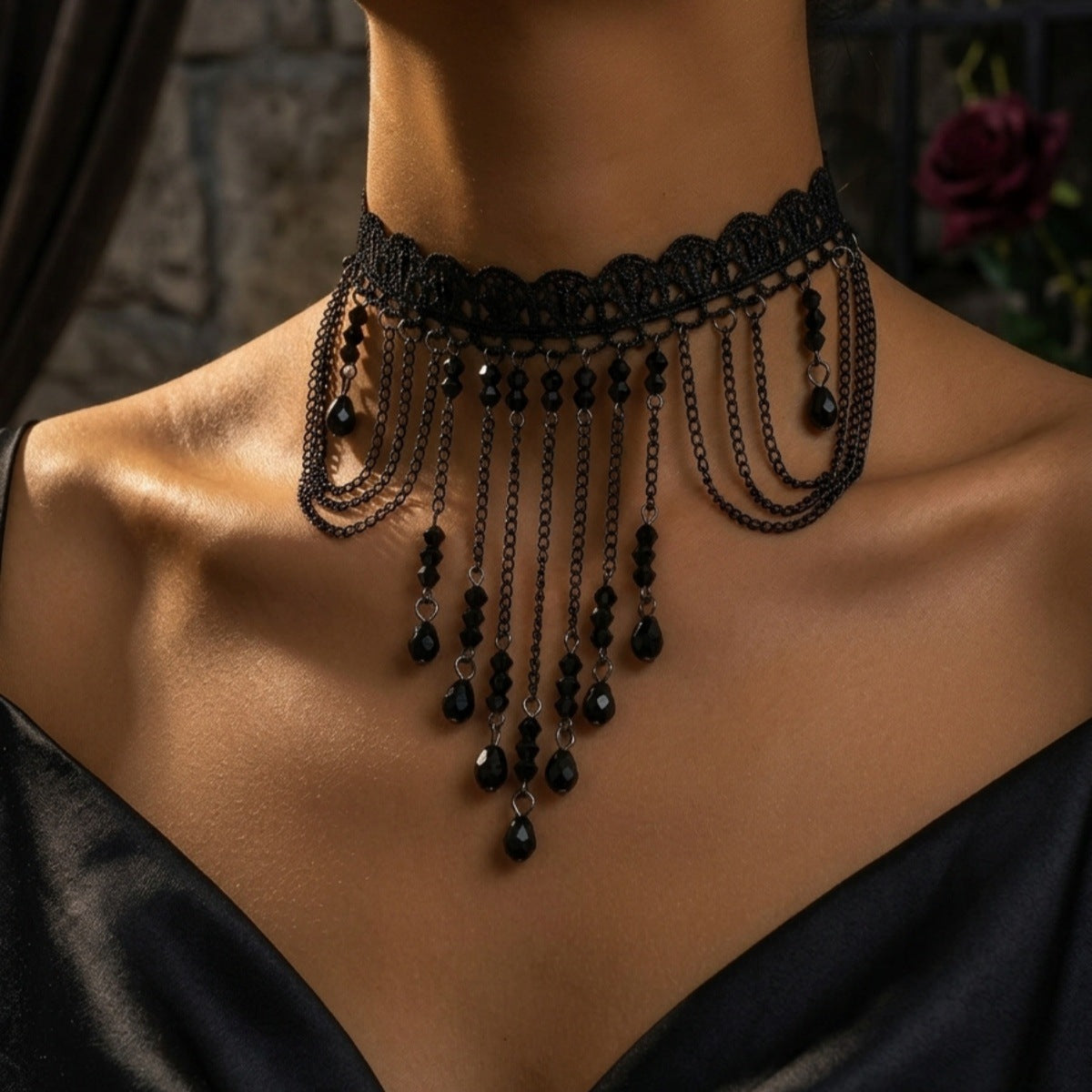 Halloween Lace Hollow Out Tassel Choker Necklace 6W6JNC610