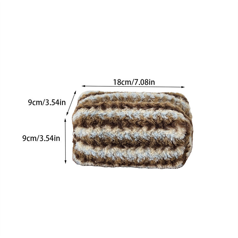 Color Block Plush Thick Large Capacity Cosmetic Bag 6C5CO266