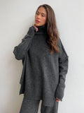 Loose High Collar Knit Set - DippedShop Wholesale - #7075