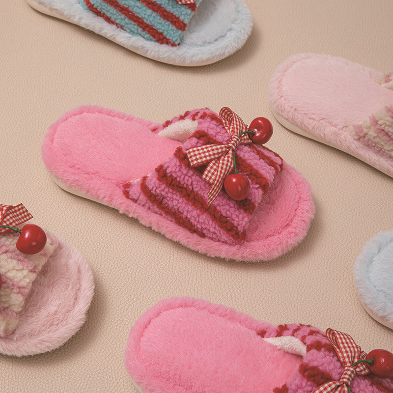 Plush Striped Slippers - DippedShop Wholesale - #0755