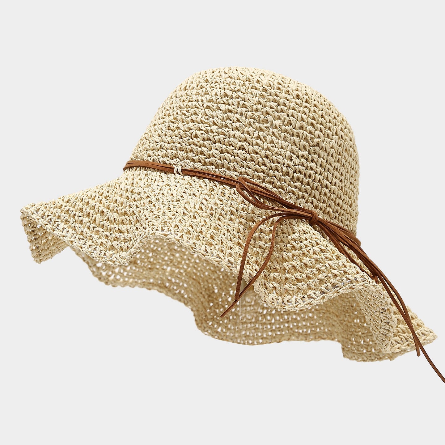 Bow Knot Hollow Crochet Straw Bucket Hat 8BK6HAT178L