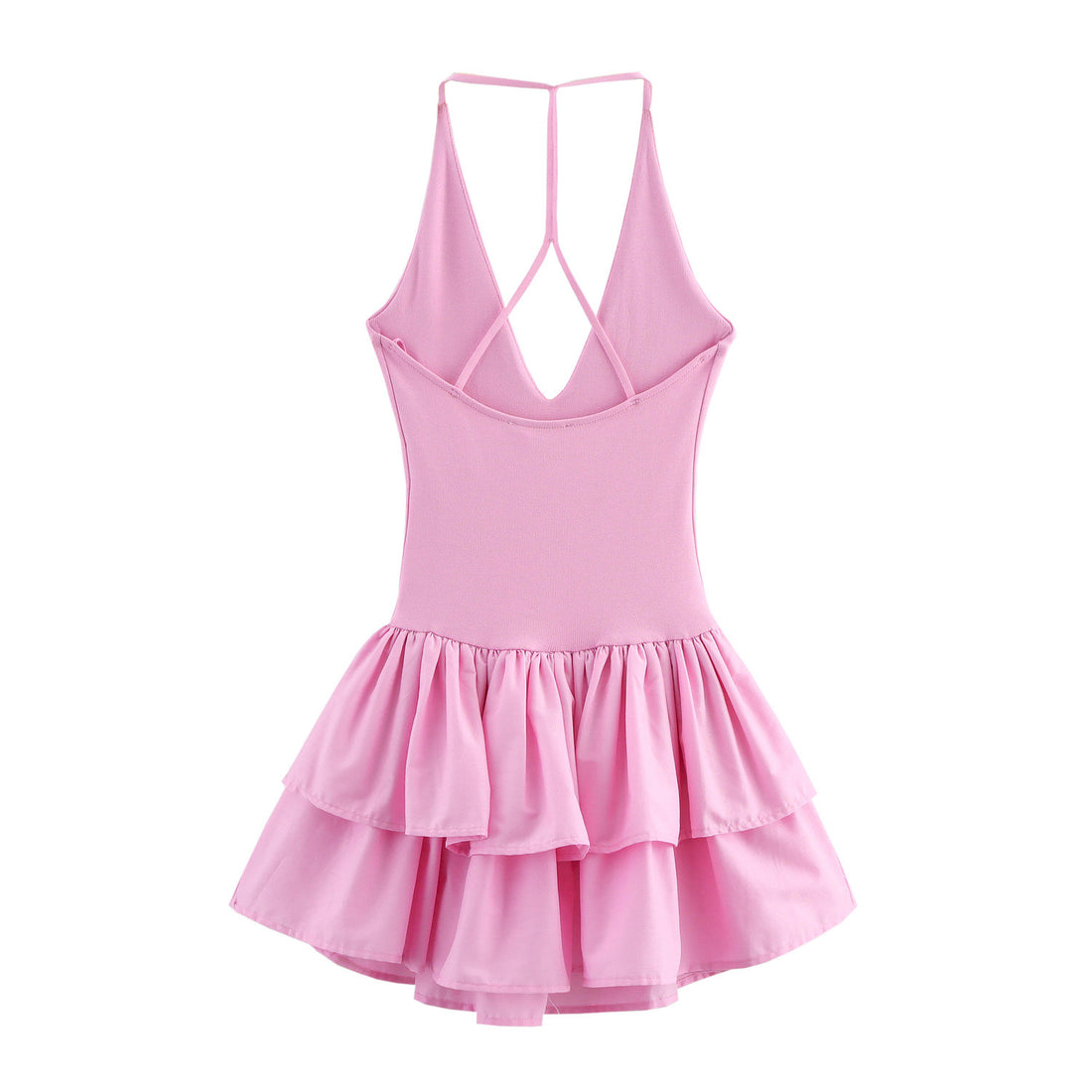 Trendy Solid Color Ruffle Hem Halter Dress DP25D584