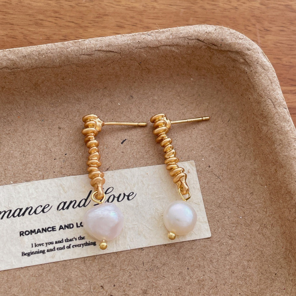 Gold Plated Pearl Dangle Earrings - DippedShop Wholesale - #2387