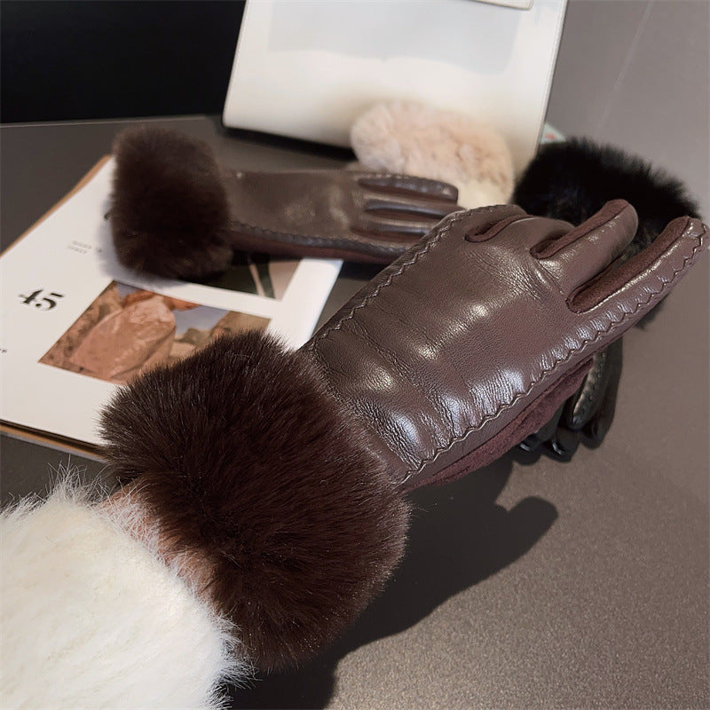 Rhinestone Plush Warm Gloves - DippedShop Wholesale - #7571