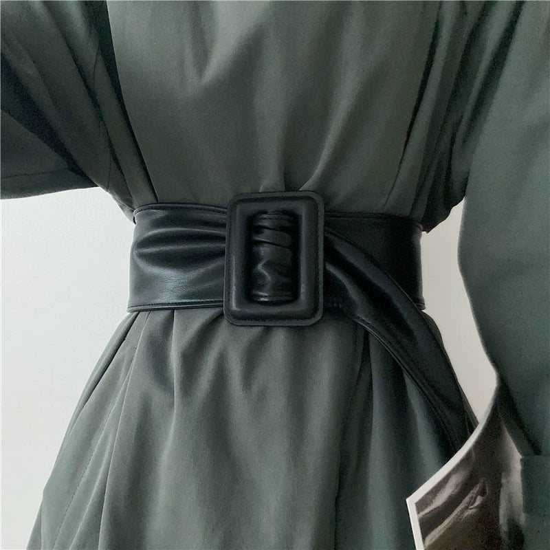 Vintage Solid Color Soft Leather Wide Waist Belt DPWB2829