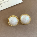 Elegant Gold Bezel Pearl Geometric Earrings 6W6JER772