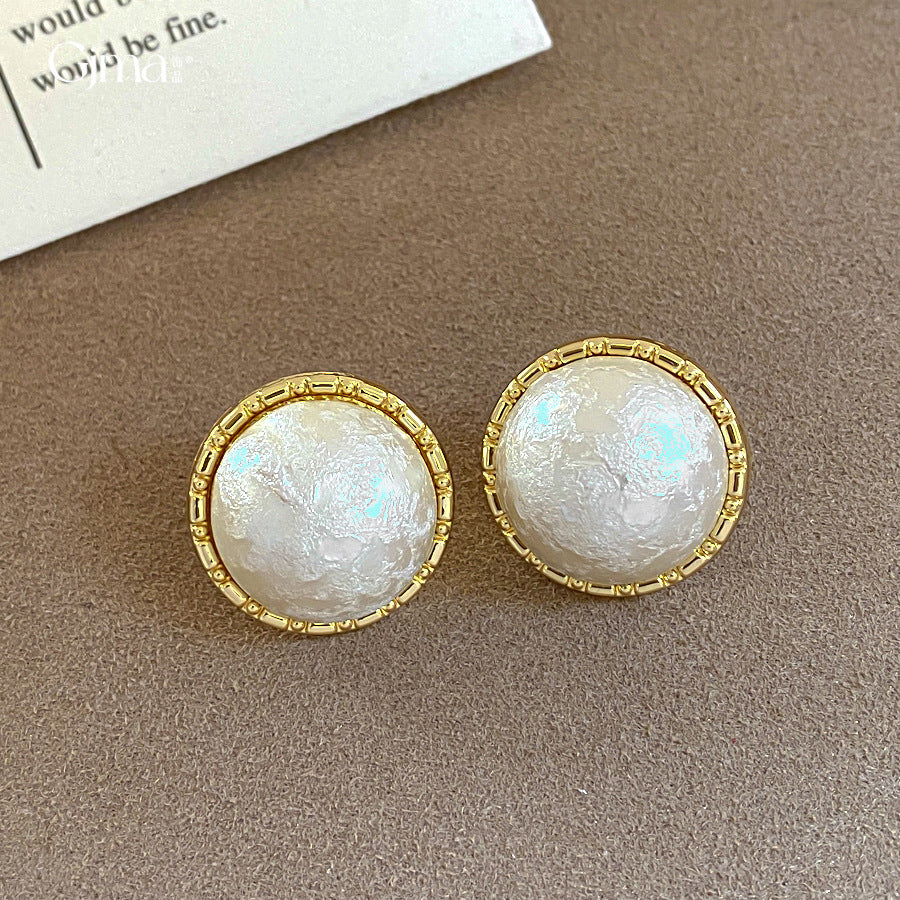 Elegant Gold Bezel Pearl Geometric Earrings 6W6JER772