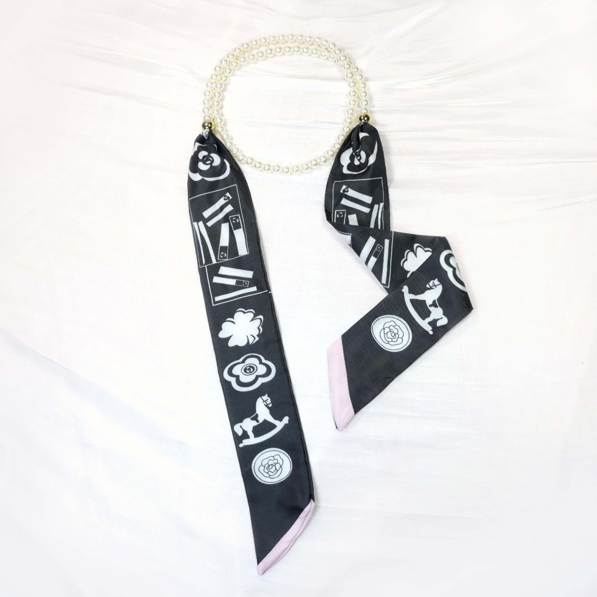 Elegant Floral Print Pearl Scarf Skinny Heanband MK2BW6W6HBD121