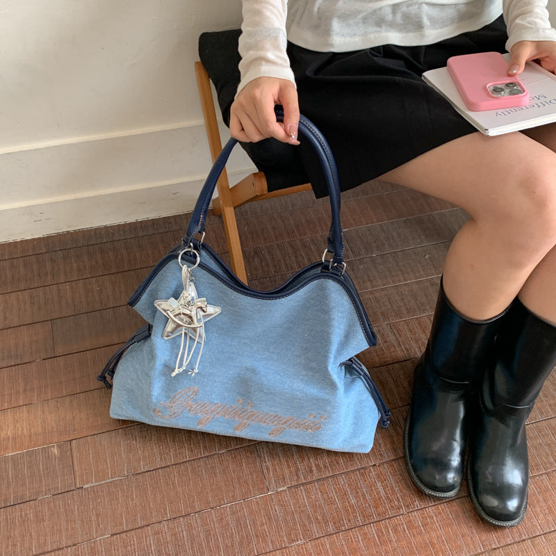 Solid Color Letters Embroideries Large Capacity Shoulder Bag 6W10BBG1358
