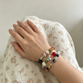 Fashion Color Contrast Bead Flower Charm Bracelet 6W6JBR378