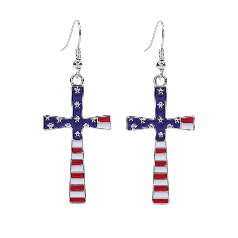 Trendy USA Flag Cross Pendant Dangle Earring 8ZA6JER191L