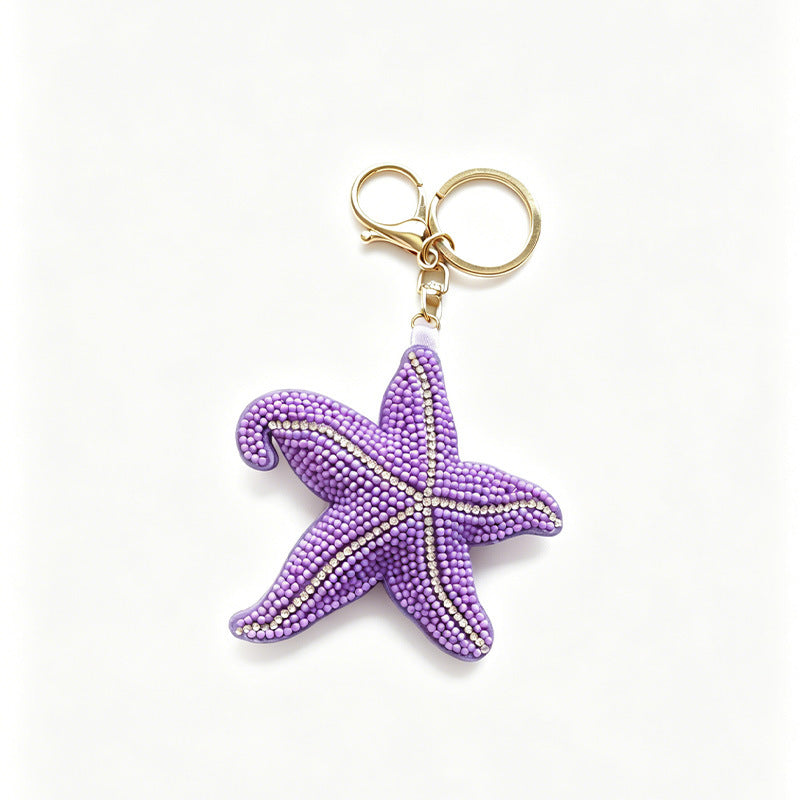 Creative Beaded Rhinestones Starfish Pendant Keychain 6W10BBC822