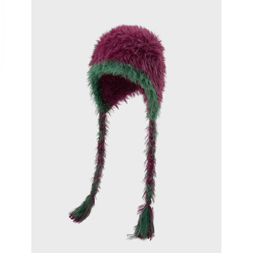Winter Fuzzy Long Braided Ear Flaps Beanie Hat DP25G722