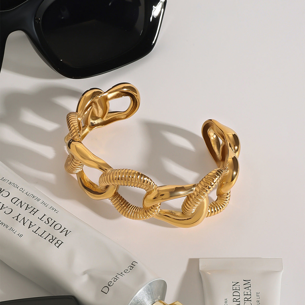 Chunky Gold Plated Wide Geometric Open Bracelet 6W6JBR600