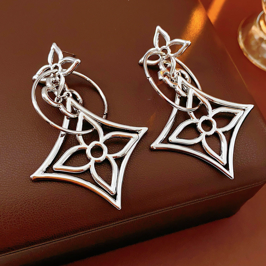Fashion Hollow Flower Gold Plated Geometric  Dangle Earrings 6W6JER727