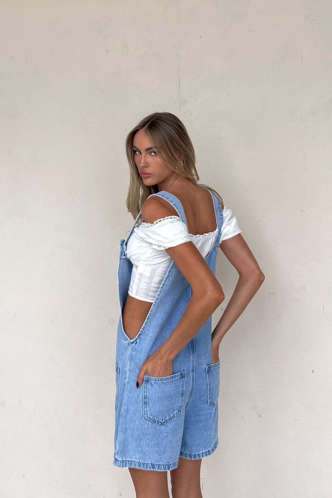 Pockets Buttons Denim Overall Shorts DP25C467