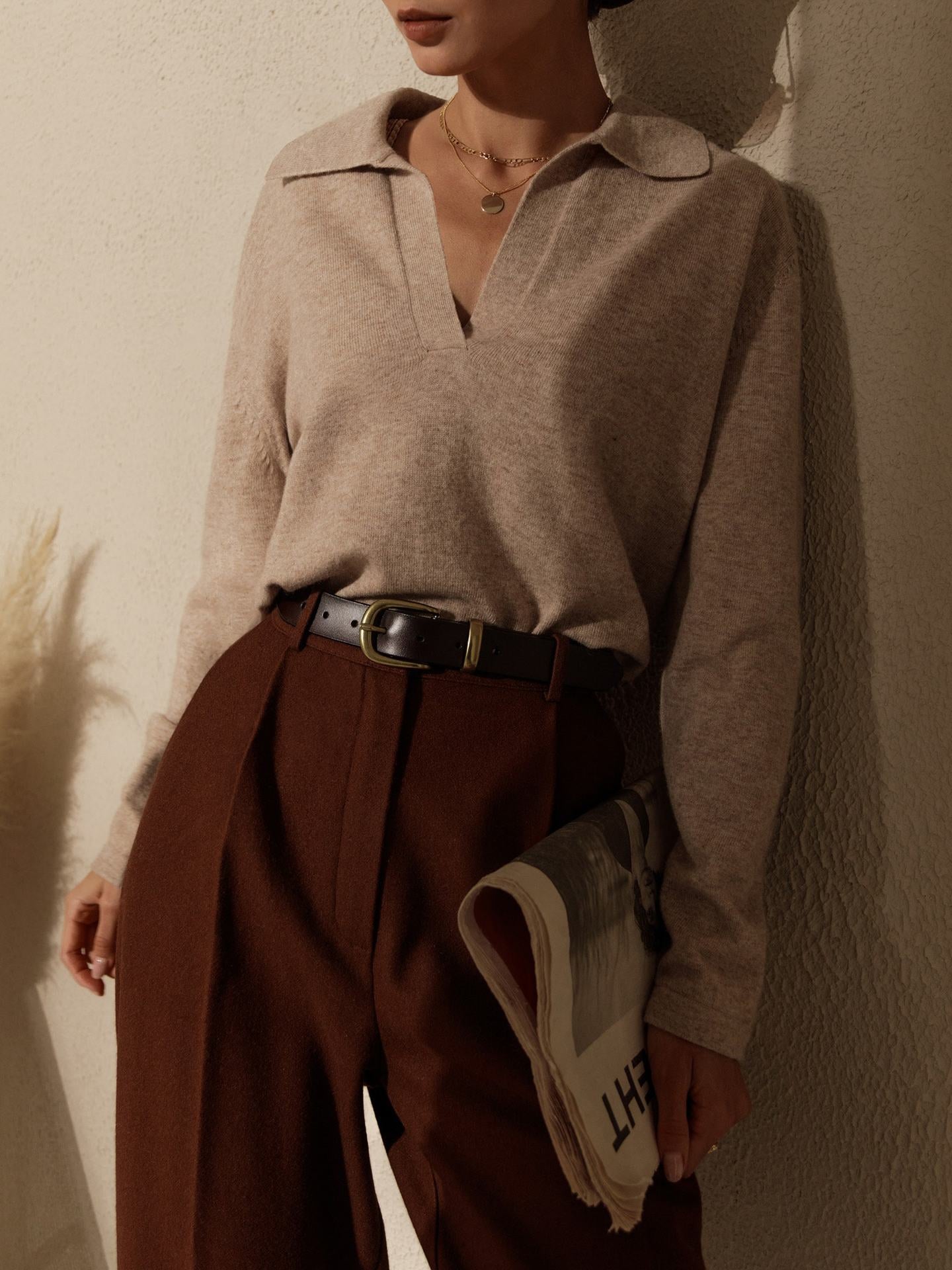 Lapel V-Neck Sweater - DippedShop Wholesale - #6915