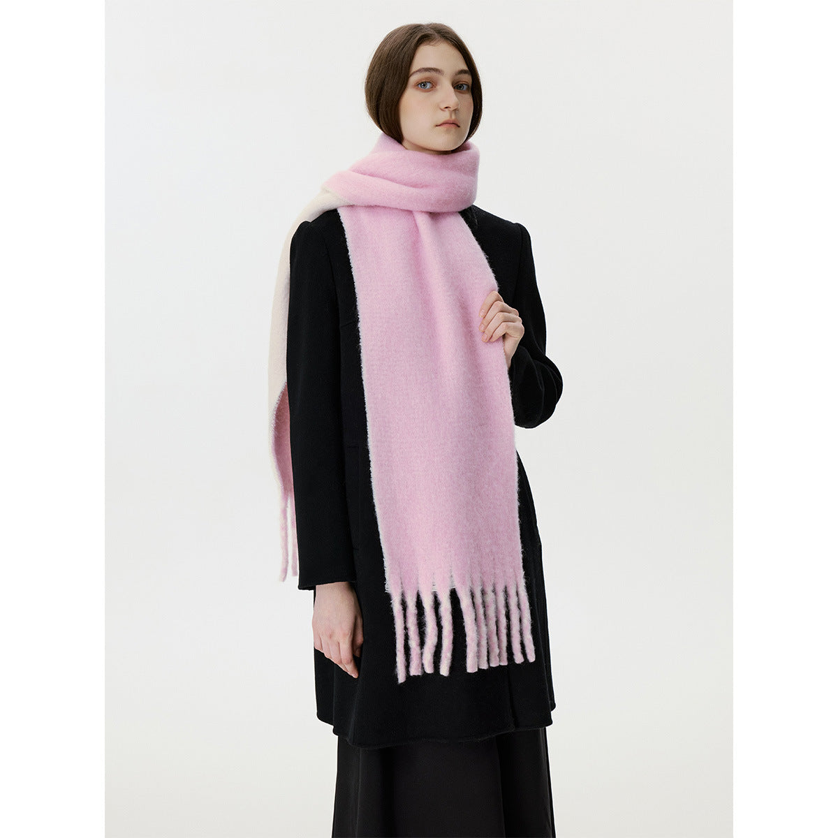 Minimalist Solid Color Reversible Tassel Scarf 6W6NSW250