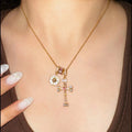 Rhinestone Cross Pendant Choker - DippedShop Wholesale - #9107
