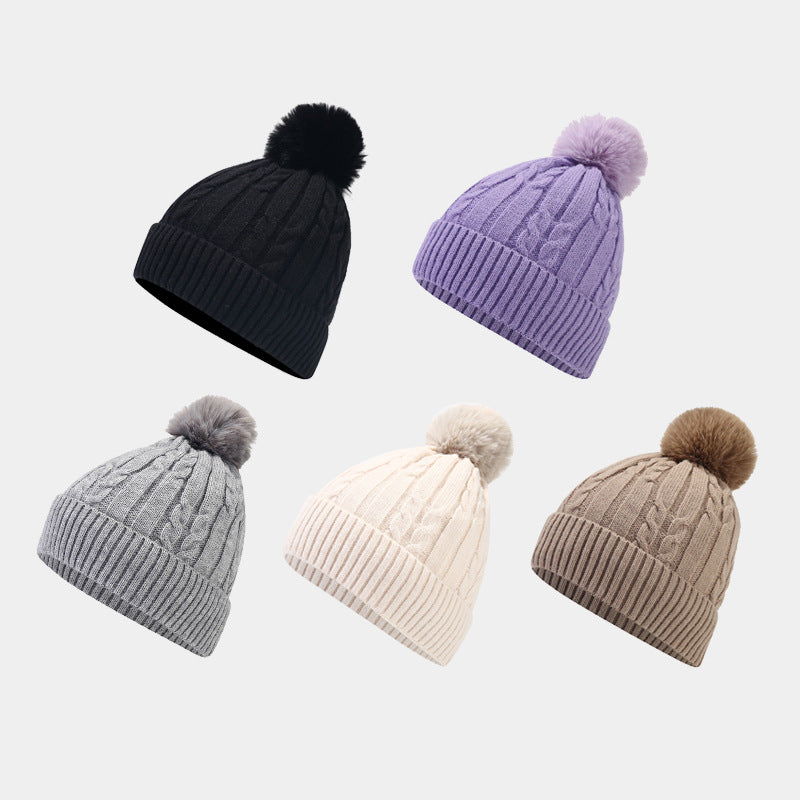 Twist Padded Solid Color Knit Pom Beanie DPKB0305