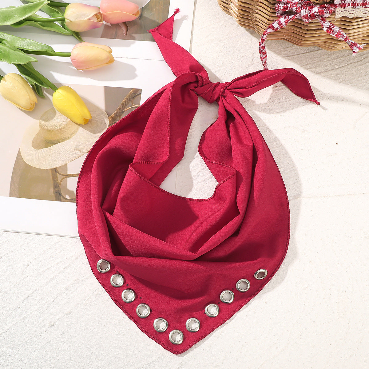 Trendy Studded Hollow Out Triangle Bandana Headscarf MK2BK6W6HHS15