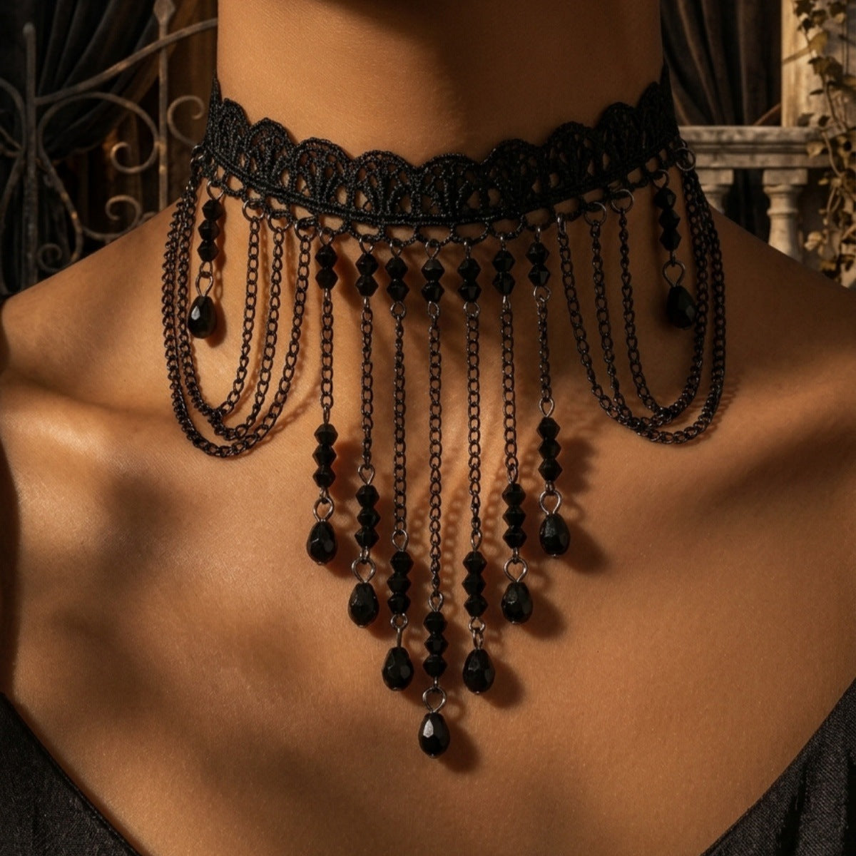 Halloween Lace Hollow Out Tassel Choker Necklace 6W6JNC610