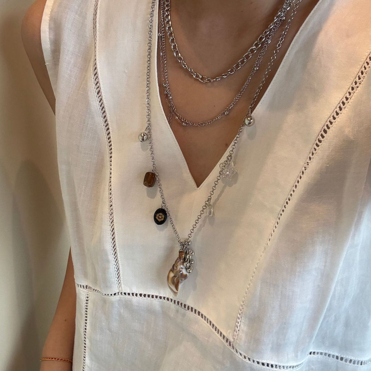 Trendy Seashell Pendant Multi-Layered Chain Necklace 6W6JNC1062