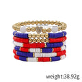 Stylish USA Flag Elastic Beaded Chain Bracelets Set 8ZA6JBR301L