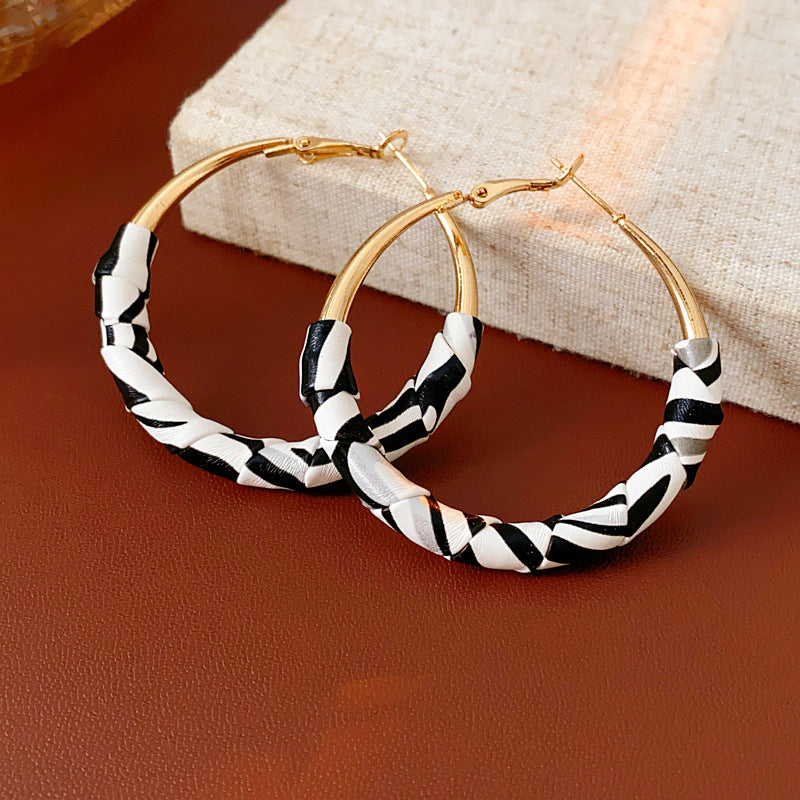 Vintage Leopard Leather Wrapped Hoop Earrings 6W6JER830