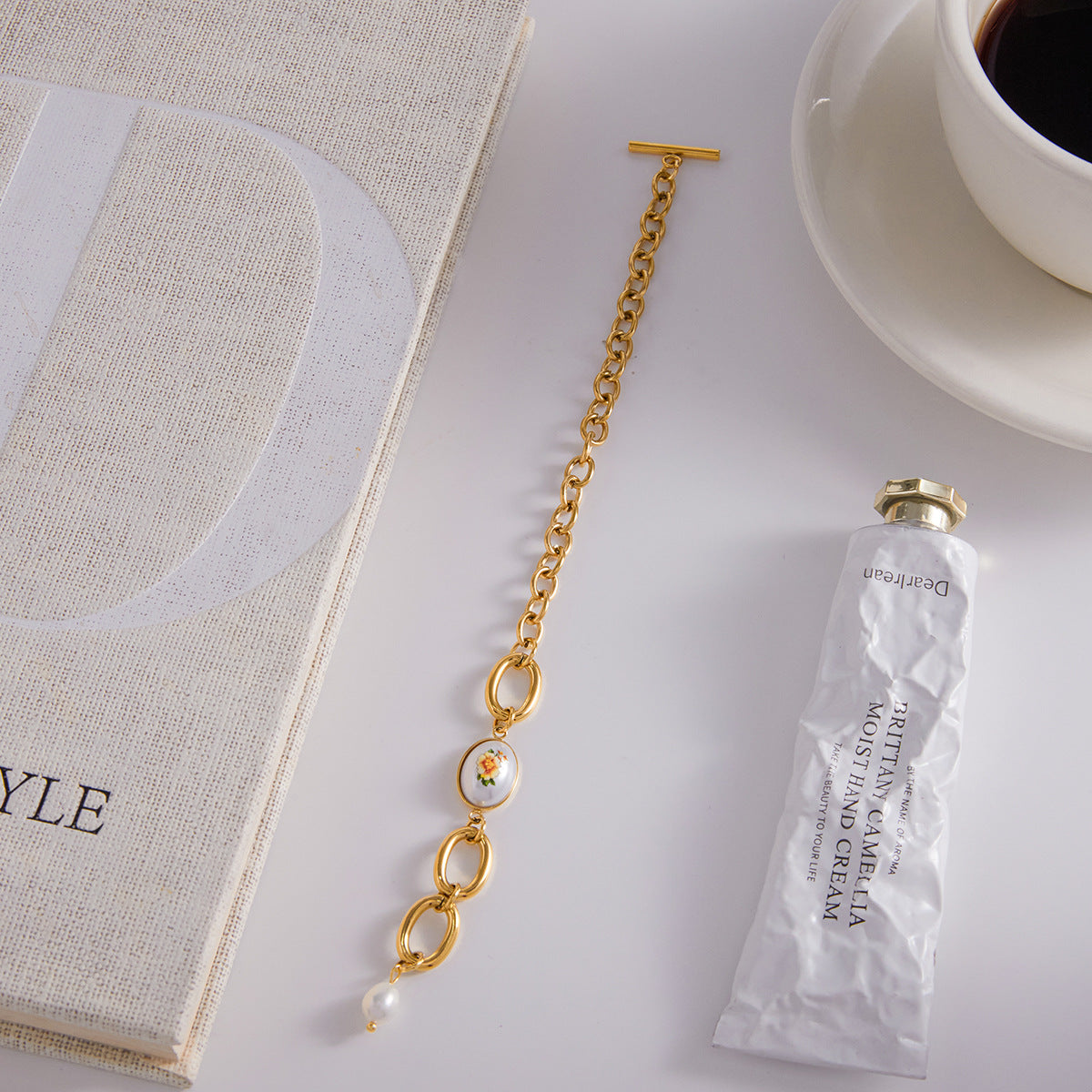 Chunky Pearl Gold Chain Bracelet - DippedShop Wholesale - #7107