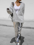 V-Neck Loose Mohair Cardigan - DippedShop Wholesale - #7539