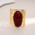 Stylish Oval Stone Hollow Out Wide Cuff Bracelet 6W6JBR585