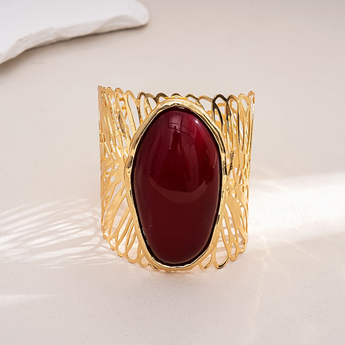 Stylish Oval Stone Hollow Out Wide Cuff Bracelet 6W6JBR585