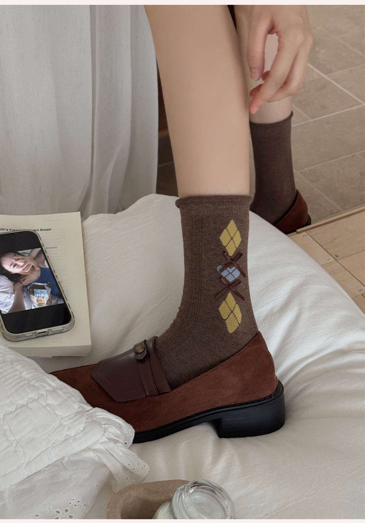 Plaid Bowknot Slouch Crew Socks - DippedShop Wholesale - #4083