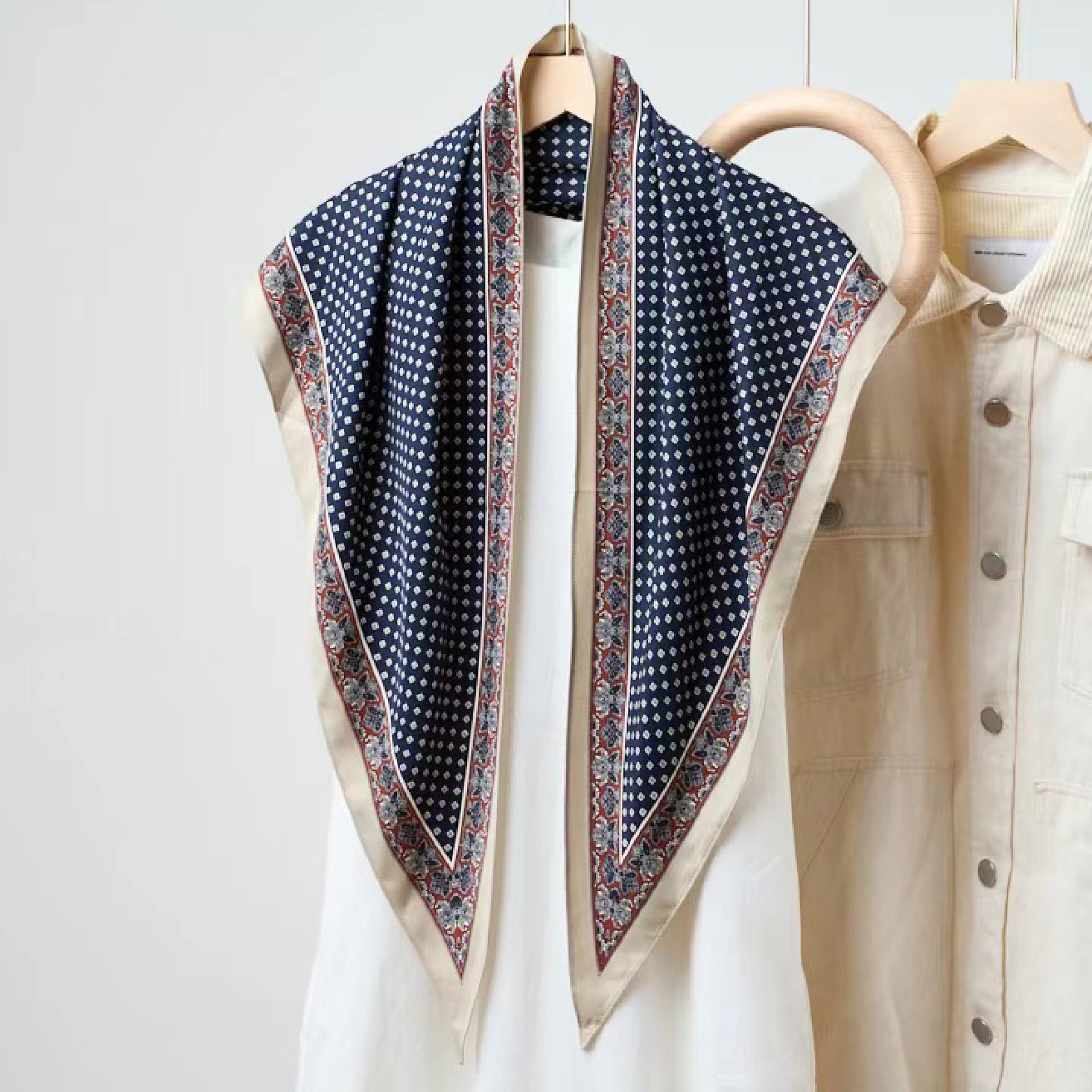 Vintage Polka Dot Triangle Silk Scarf DP25G454