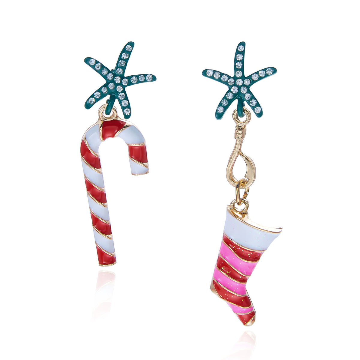 Rhinestone Santa Claus Candy Cane Bow Dangle Earrings 6W6JER690